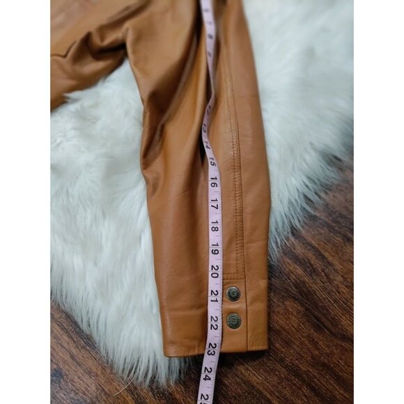 Santa Caterina Leather Long Sleeve Shawl Cropped Biker Jacket Tan Women's Size M - Picture 10 of 11